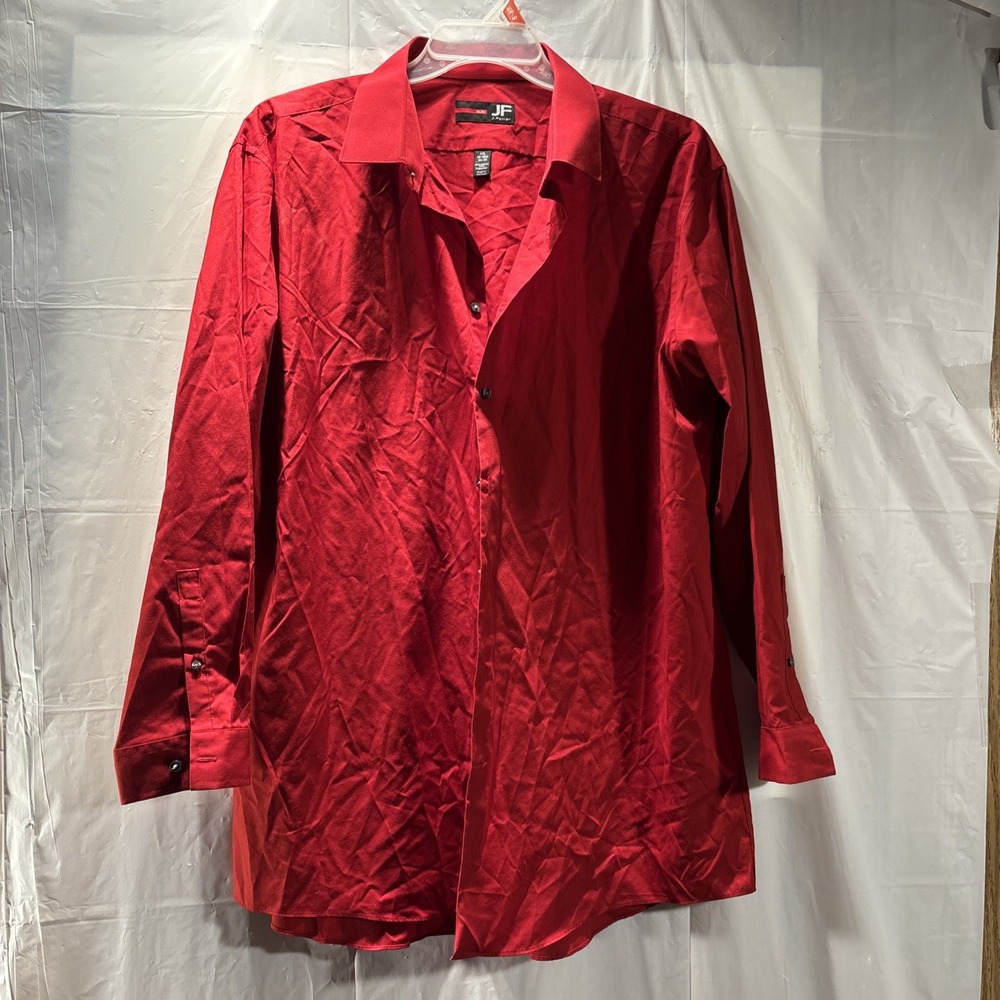 JF J. Ferrar Mens Slim Fit Red Long Sleeve Dress XXL 18-18 1/2 34-35 Button Up